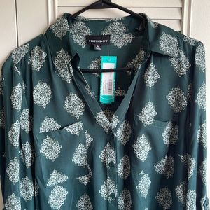 NWT! Fortune + Ivy Green & White Blouse, Sz XL